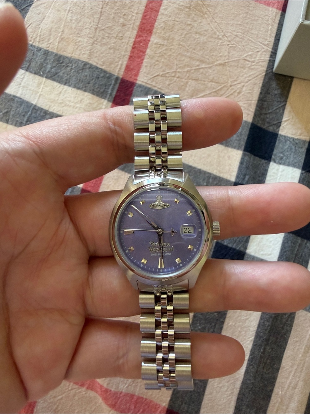Vivienne Westwood Silver Bracelet Watch with Purple Dial